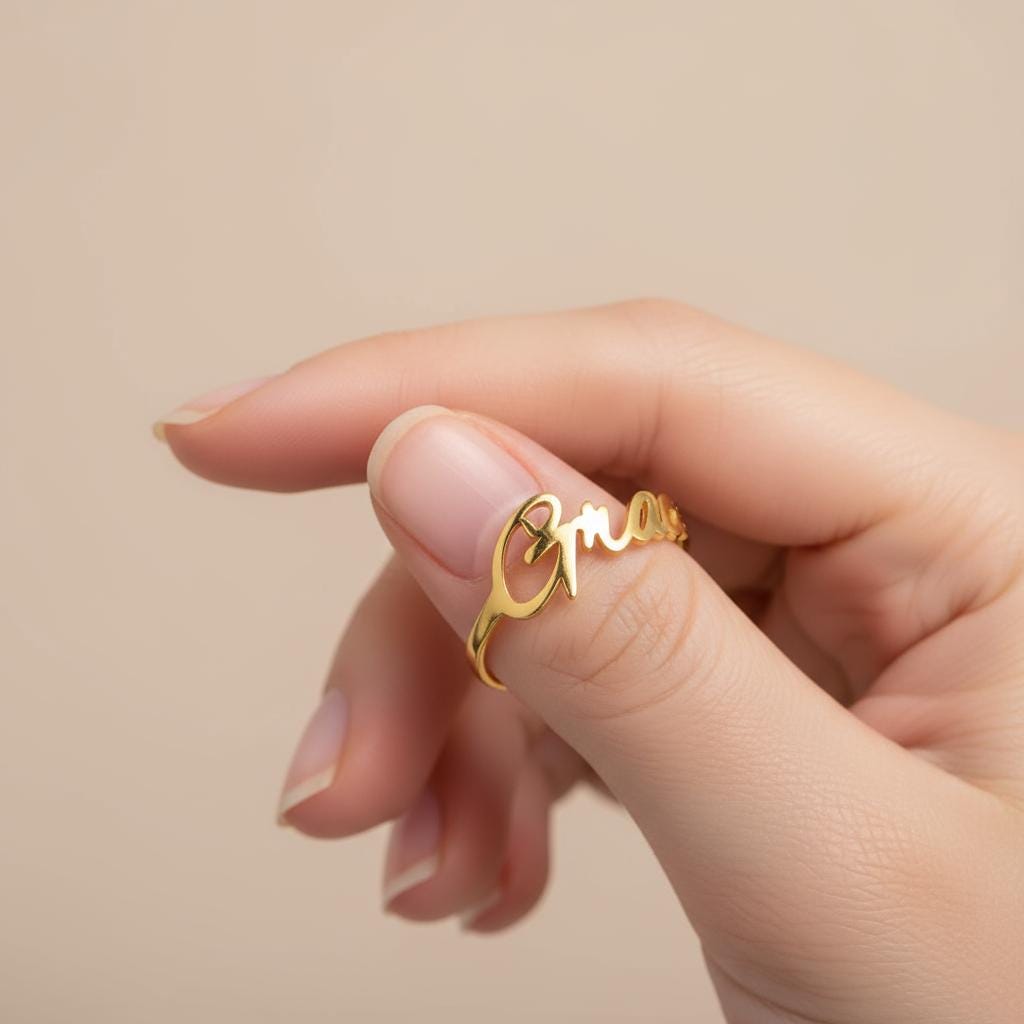 Personalized Name Ring, Custom Dainty Silver Gold Stackable Jewelry, Handwritten Text, Minimalist Gift for Her, Delicate Personalized Band