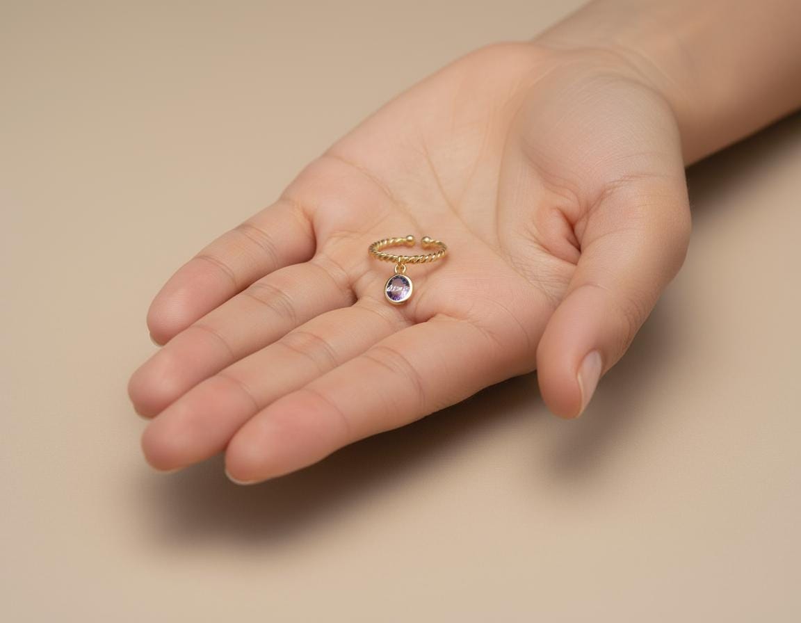 Twisted Gemstone Open Ring, Minimalist Adjustable Band, Dainty Charm Jewelry, Anniversary Gift for Her, 925 Sterling Silver 14k Gold Plated