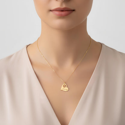 Paw Side Heart Necklace, Dainty 925 Silver Gold Plated, Minimalist Pet Lover Gift, Custom Length Jewelry, Dog Mom Christmas Gift for Her