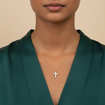 Minimalist Cross Necklace, Dainty 925 Sterling Silver Gold Plated Christian Gift for Her, Custom Length, Personalized Gift, Christmas Gift