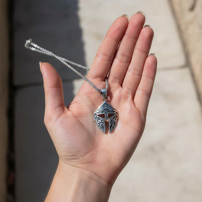Gladiator Helmet Amulet Necklace, Spartan Gladiator Pendant, Protection Amulet, Handmade Silver Jewelry for Men, Greek Mythology, Men Gift