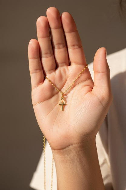 Minimalist Egyptian Ankh Cross Necklace, 925 Silver Gold Plated, Symbol of Life Jewelry, Custom Length Cultural Gift for Her, Christmas Gift