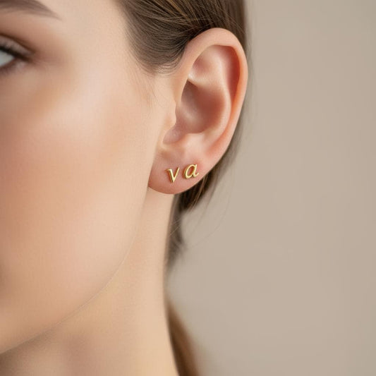 Minimalist 18k Gold Plated Sterling Silver Initial Earrings, Lowercase Letter Earrings, Gold Stud Earrings, Mother's Day Gift, Mom Gift