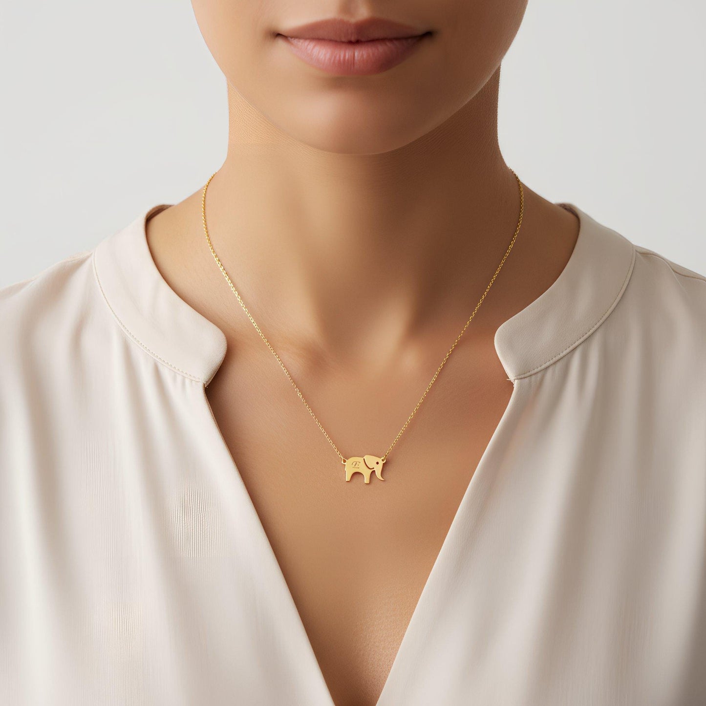Personalized Handmade Elephant Initial Necklace, Dainty 925 Silver Gold Plated Custom Animal Charm Minimalist Jewelry Christmas Gift for Her
