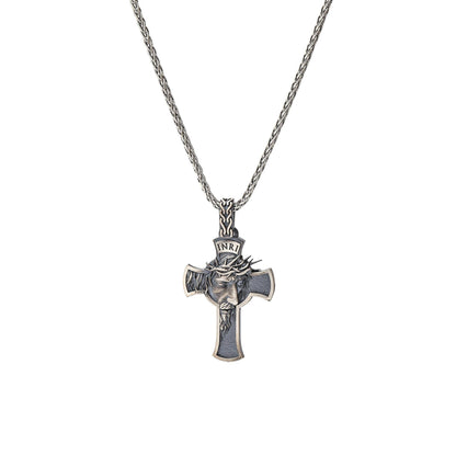 3D Jesus Christ INRI Cross Pendant, 925k Sterling Silver Catholic Necklace, Cross Unisex Pendant Necklace,Handcrafted Filigree Charm Pendant
