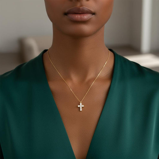 Minimalist Cross Necklace, Dainty 925 Sterling Silver Gold Plated Christian Gift for Her, Custom Length, Personalized Gift, Christmas Gift