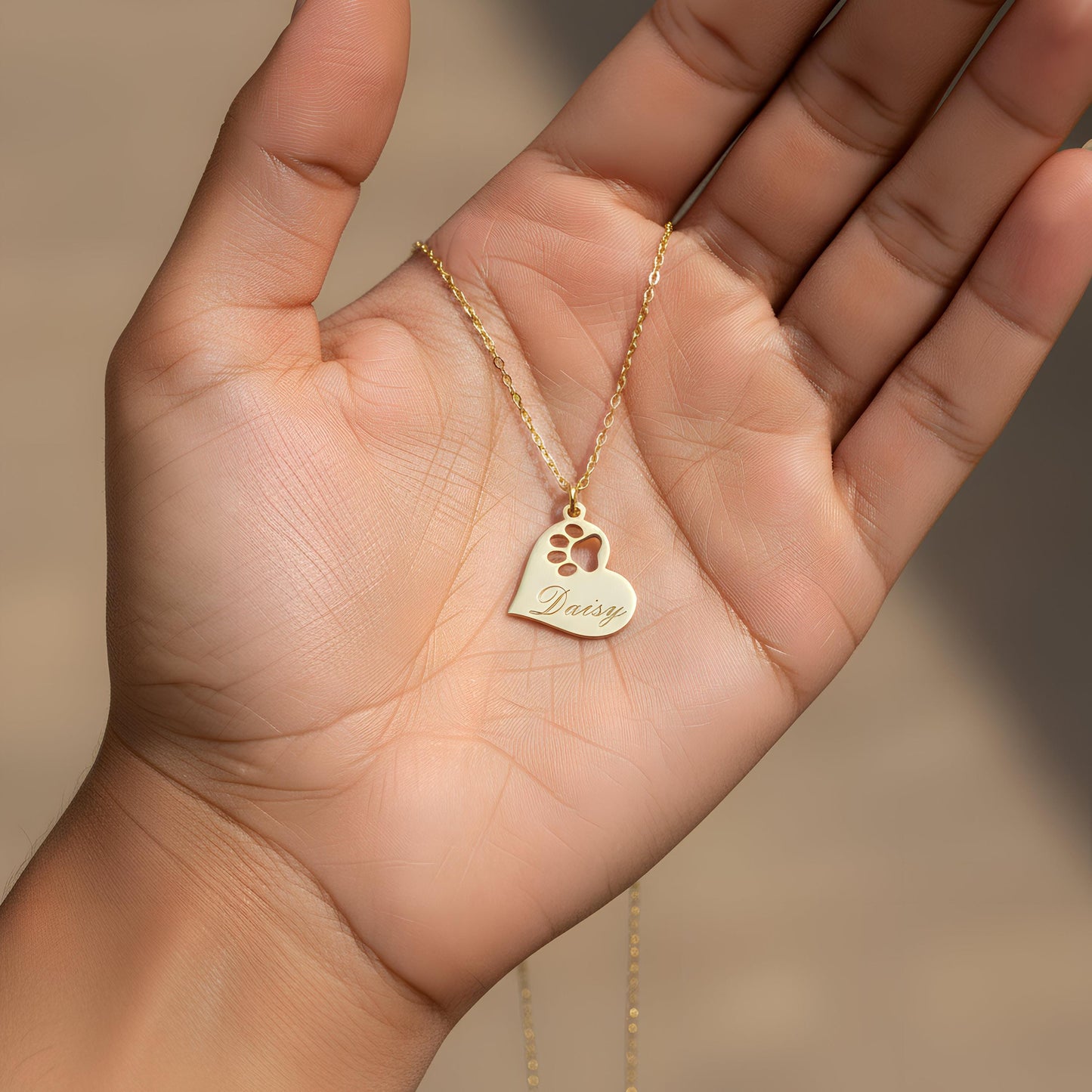 Paw Side Heart Necklace, Dainty 925 Silver Gold Plated, Minimalist Pet Lover Gift, Custom Length Jewelry, Dog Mom Christmas Gift for Her