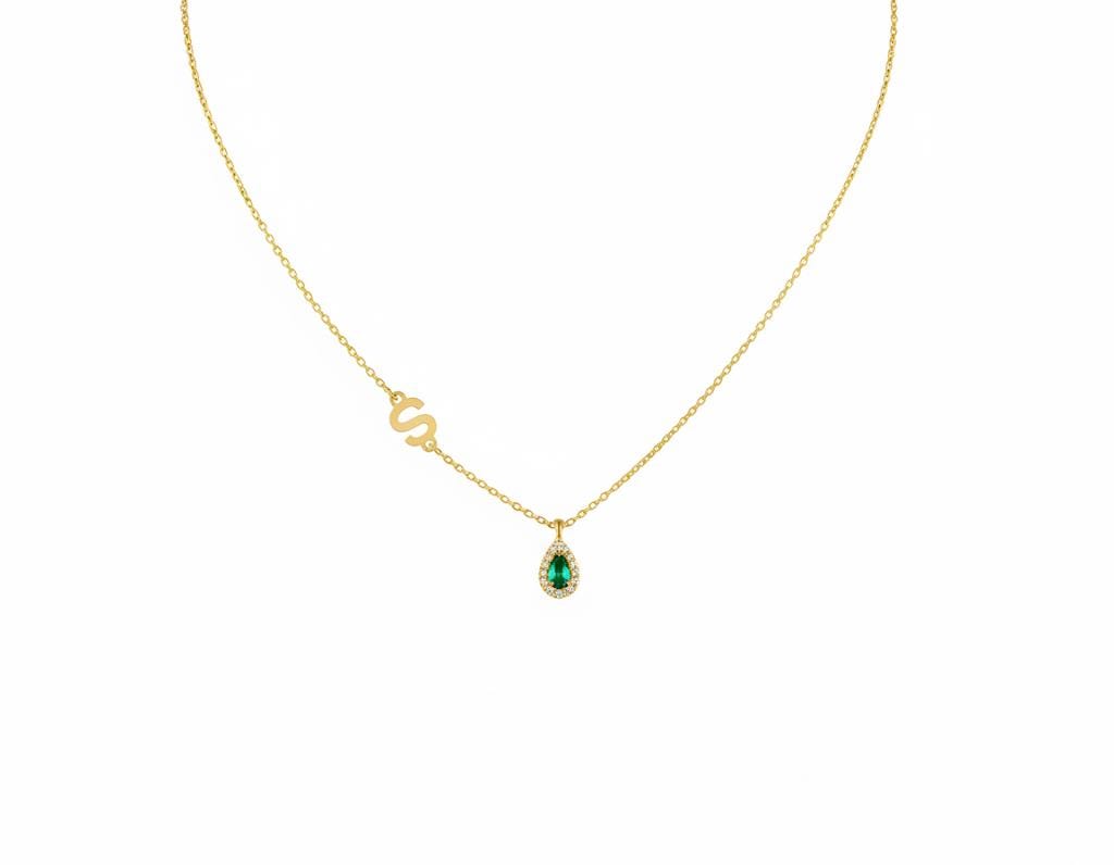 Zircon Drop Side Letter Necklace, Personalized Initial Pendant, 14K Gold Plated 925 Silver, Minimalist Dainty Christmas Personalized Gift