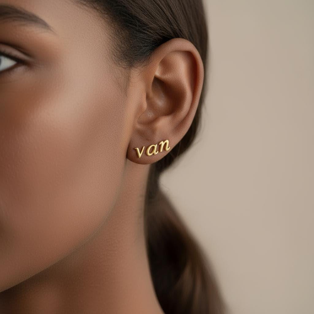 Minimalist 18k Gold Plated Sterling Silver Initial Earrings, Lowercase Letter Earrings, Gold Stud Earrings, Mother's Day Gift, Mom Gift