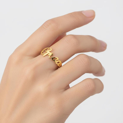 Personalized Name Ring, Custom Dainty Silver Gold Stackable Jewelry, Handwritten Text, Minimalist Gift for Her, Delicate Personalized Band