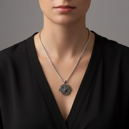 Minimalist Compass Necklace, Trust No One Pendant, 925 Sterling Silver Unisex Boho Jewelry, Personalized Gift for Him Her, Christmas Gift