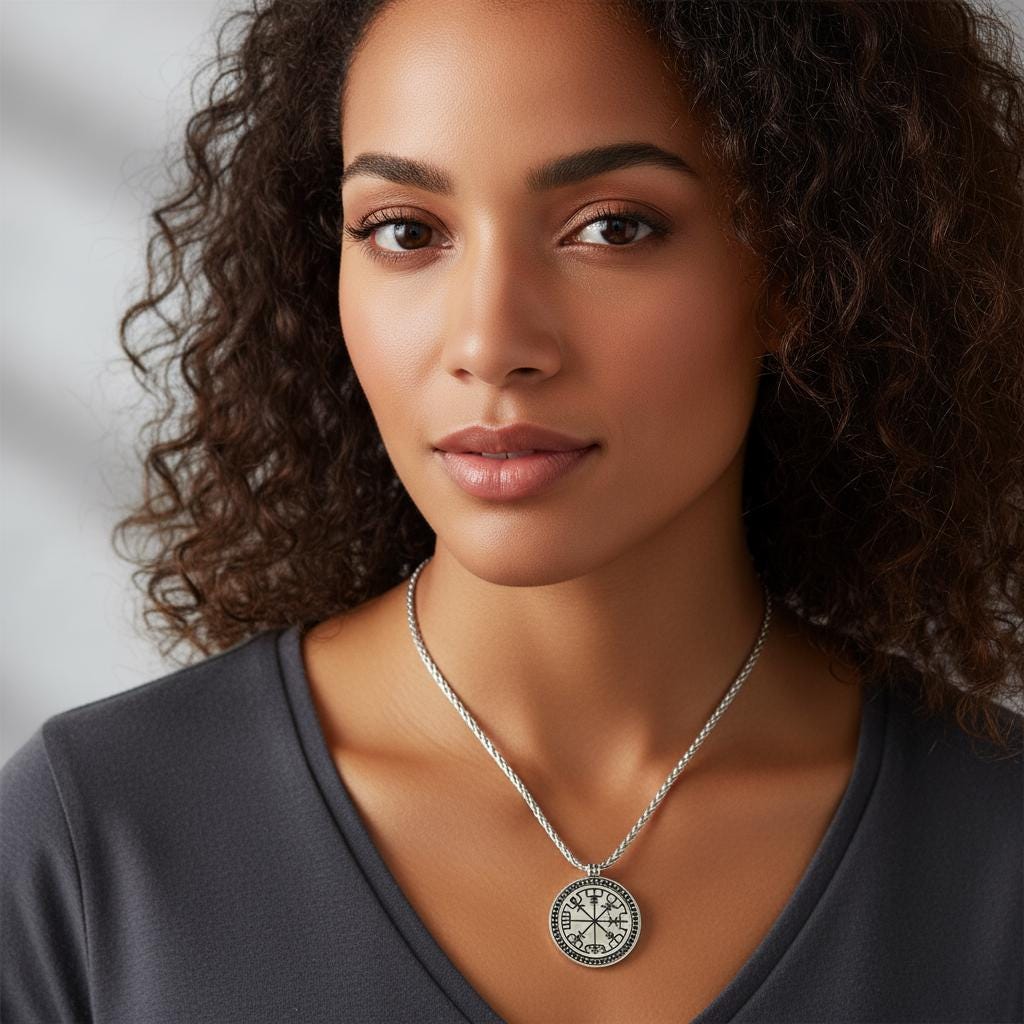 Vegvisir Viking Compass Necklace, Norse Runes Amulet, 925 Sterling Silver Protection Pendant, Personalized Gift, Minimalist Christmas Gift