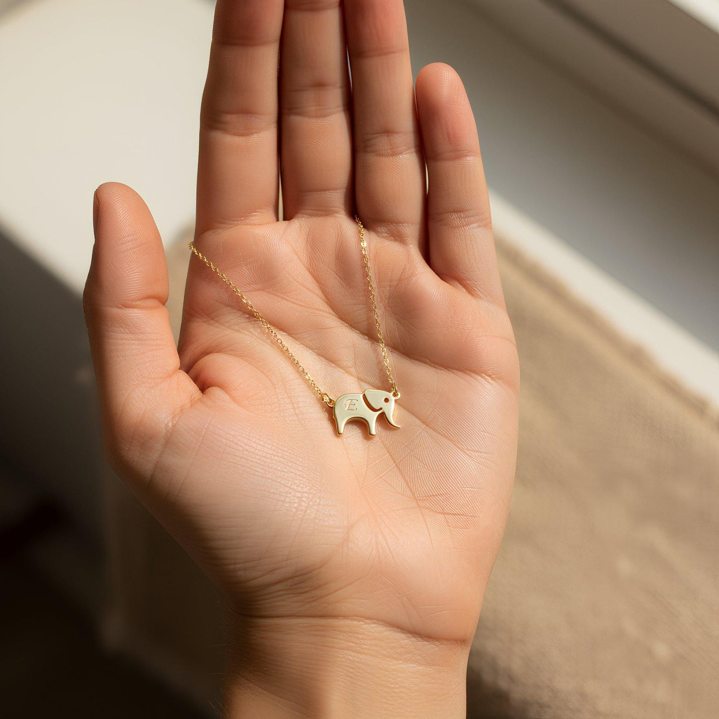 Personalized Handmade Elephant Initial Necklace, Dainty 925 Silver Gold Plated Custom Animal Charm Minimalist Jewelry Christmas Gift for Her