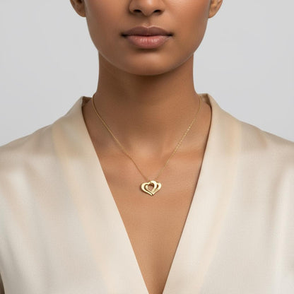 Personalized Engraved Interlocking Hearts Necklace - 14k Gold Plated Custom Name Pendant for Mom