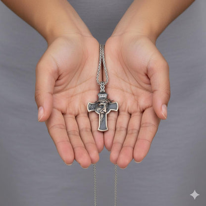 3D Jesus Christ INRI Cross Pendant, 925k Sterling Silver Catholic Necklace, Cross Unisex Pendant Necklace,Handcrafted Filigree Charm Pendant