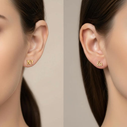 Minimalist 18k Gold Plated Sterling Silver Initial Earrings, Lowercase Letter Earrings, Gold Stud Earrings, Mother's Day Gift, Mom Gift