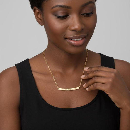 Personalized Name Necklace, 14K Gold Plated Bar Necklace for Her, Kids Names Engraved Tags, Gift to Mom, Birthday Gift, Custom Bar Necklace