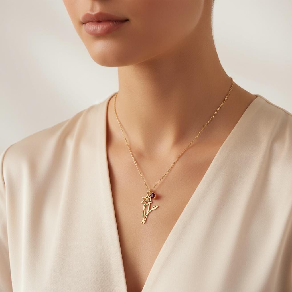 Personalized Birth Flower Necklace, Custom Sterling Silver Family Gift for Mom Nana, 14K Gold Plated, Christmas Gift, Personalized Gift