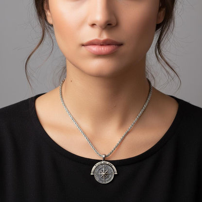 Minimalist Compass Necklace, Trust No One Pendant, 925 Sterling Silver Unisex Boho Jewelry, Personalized Gift for Him Her, Christmas Gift