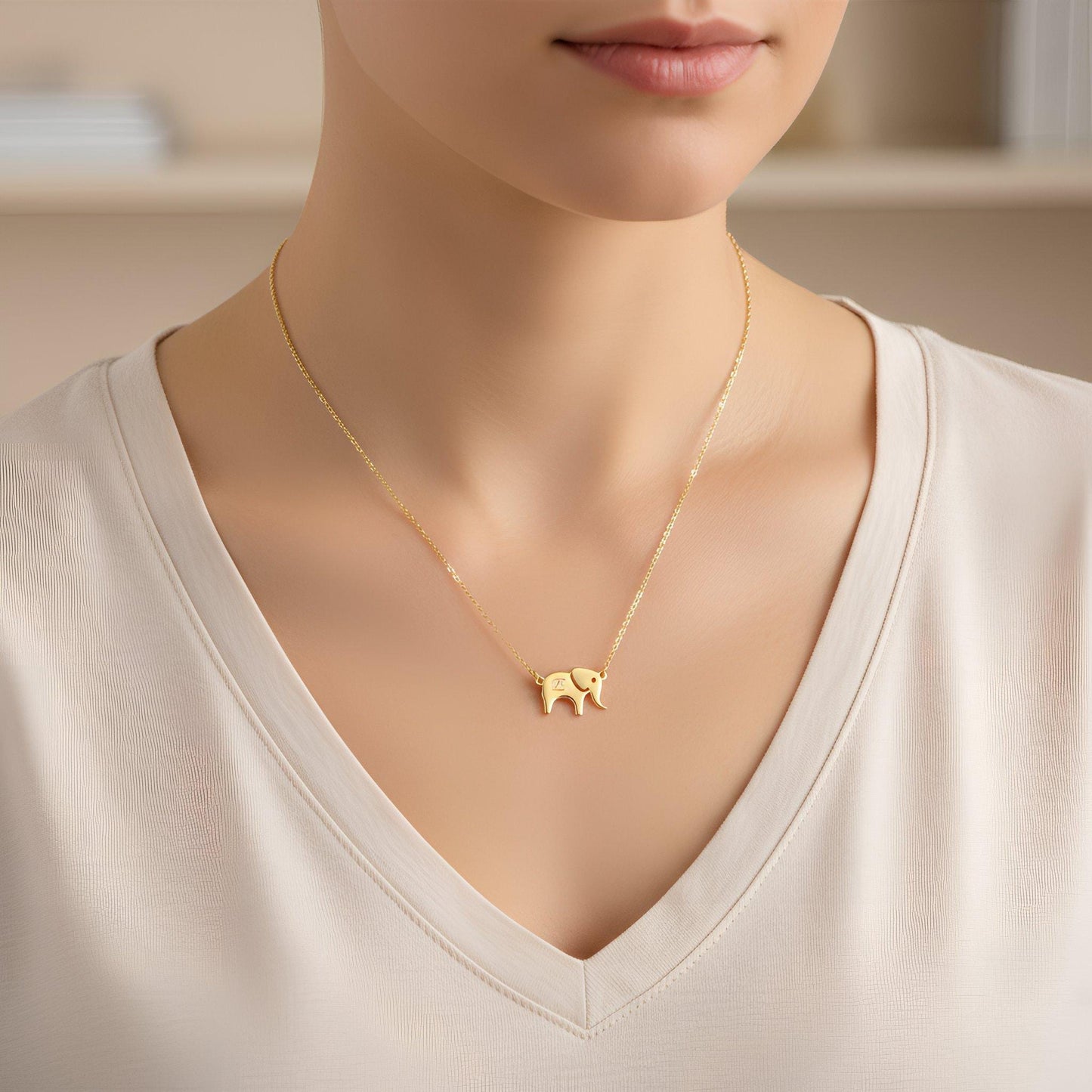 Personalized Handmade Elephant Initial Necklace, Dainty 925 Silver Gold Plated Custom Animal Charm Minimalist Jewelry Christmas Gift for Her