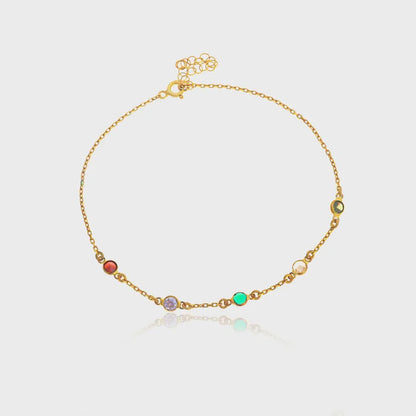 Spaced Birthstone Anklet, Multiple Children Name Bracelet, Custom Family Gold Plated Jewelry, Dainty Minimalist Gift for Mom, Christmas Gift