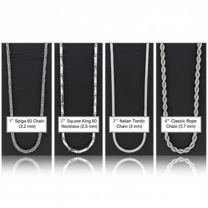 925 Sterling Silver Chain Necklace | Rope, Tondo, Square King, Spiga Styles for Men Women | Minimalist Jewelry, Chain for Charm Pendant