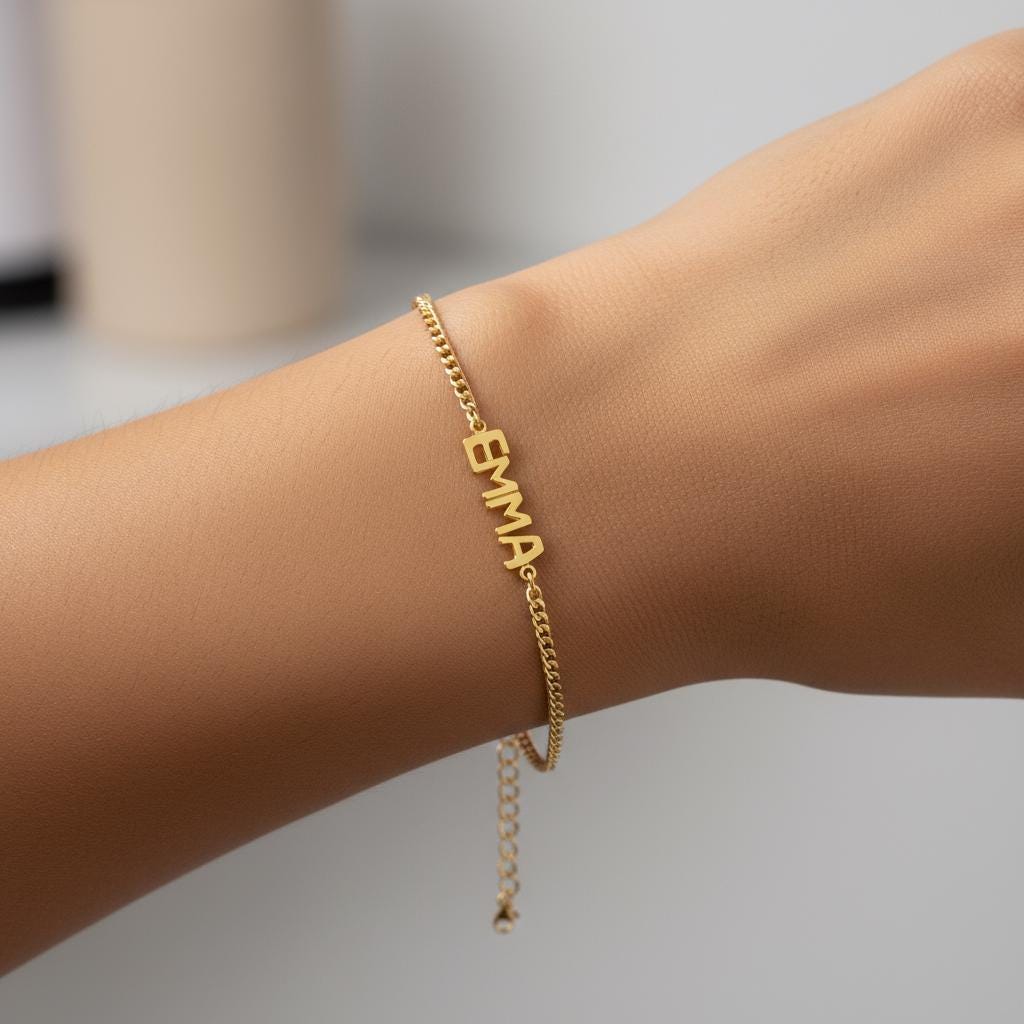Bubble Name Bracelet, Personalized Dainty Custom Name Jewelry, Adjustable 14k Gold Plated Silver Gift for Her, Modern Minimalist Style