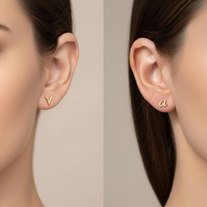 Minimalist 14k Gold Plated Sterling Silver Initial Earrings, Lowercase Letter Earrings, Gold Stud Earrings, Mother's Day Gift, Mom Gift