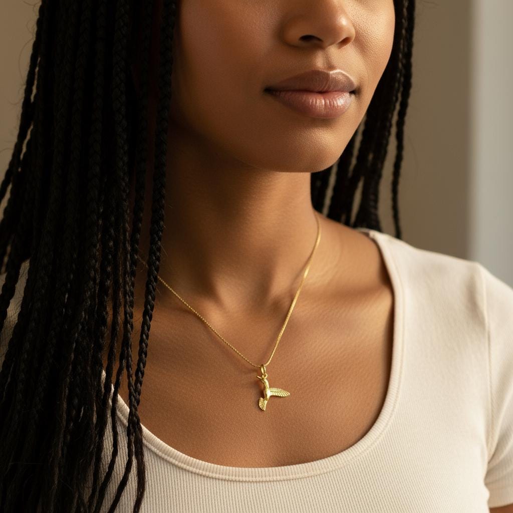 Gold Plated Hummingbird Necklace for Women, Dainty Minimalist Jewelry, Everyday Charm Pendant, Handmade Gift, 925 Silver Chain Options