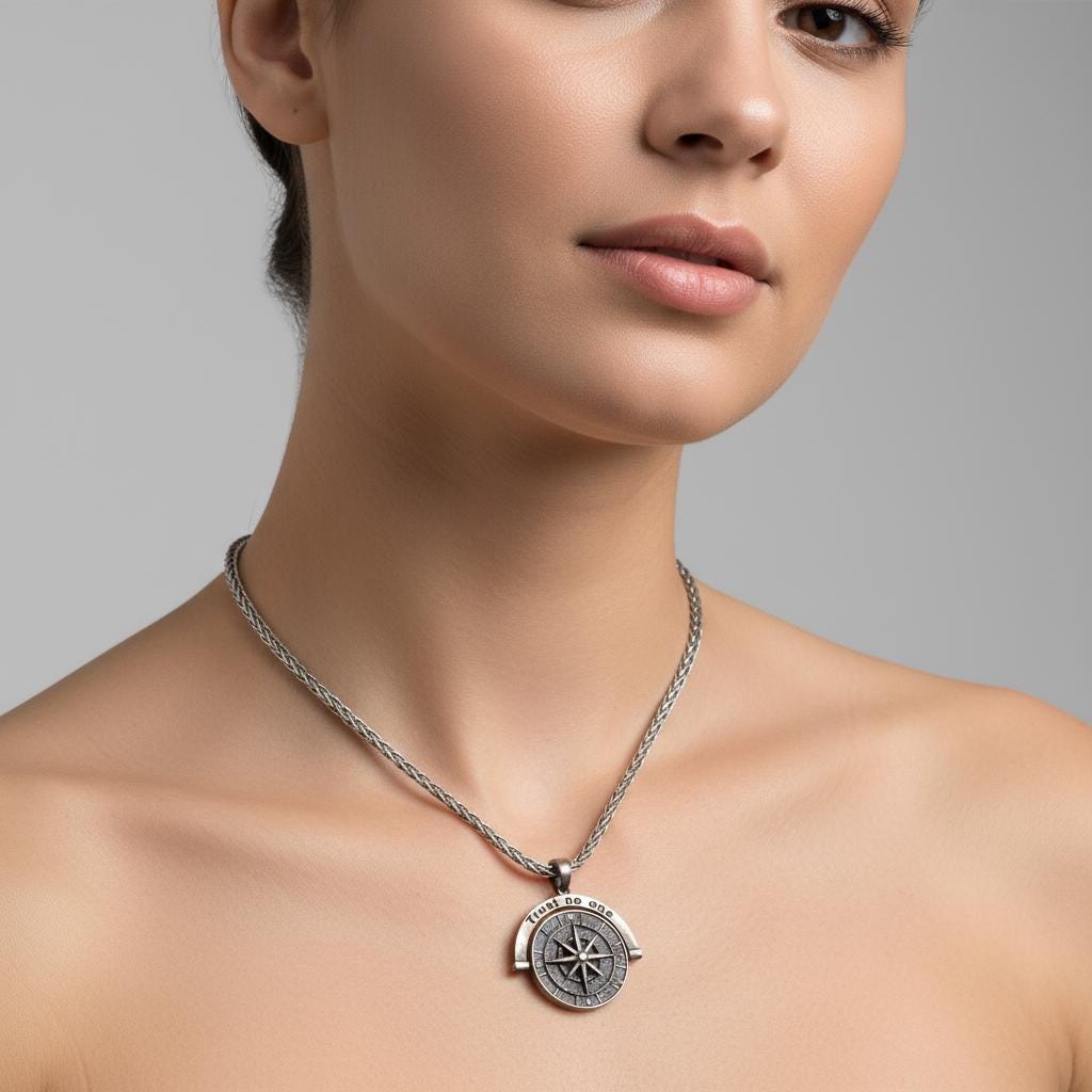 Compass Pendant Necklace, Trust No One Necklace, Unisex Sterling Silver  Chain, Minimalist Boho Jewelry, Gift for Him or Her, Everyday Charm