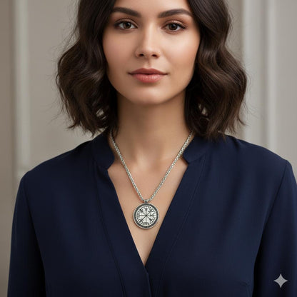 Vegvisir Viking Compass Necklace, Norse Runes Amulet, 925 Sterling Silver Protection Pendant, Personalized Gift, Minimalist Christmas Gift