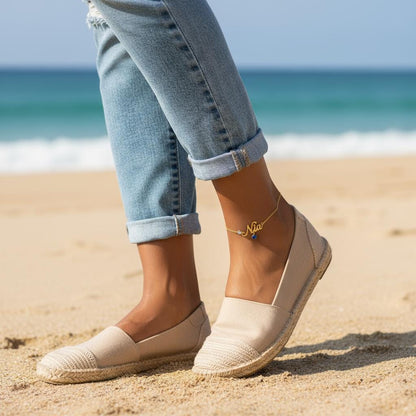 Personalized Name Anklet with Birthstone, Custom Name Foot Jewelry, Dainty Silver & Gold Ankle Bracelet, Adjustable Minimalist Gift for Her