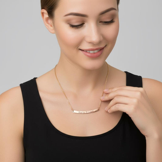 Personalized Name Necklace, 14K Gold Plated Bar Necklace for Her, Kids Names Engraved Tags, Gift to Mom, Birthday Gift, Custom Bar Necklace