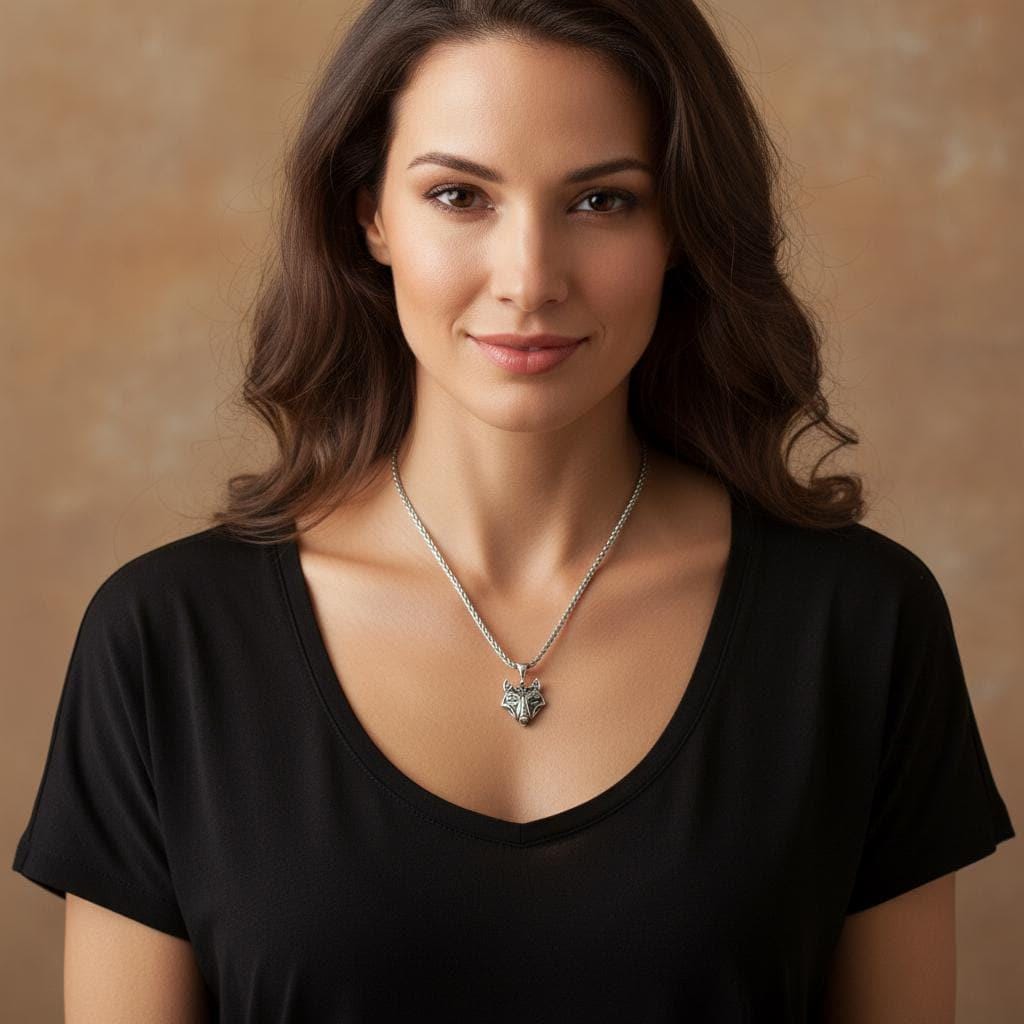 Viking Wolf Head Pendant Necklace, Norse Mythology Jewelry, Celtic Wolf Amulet, Handmade Scandinavian Gift for Men & Women