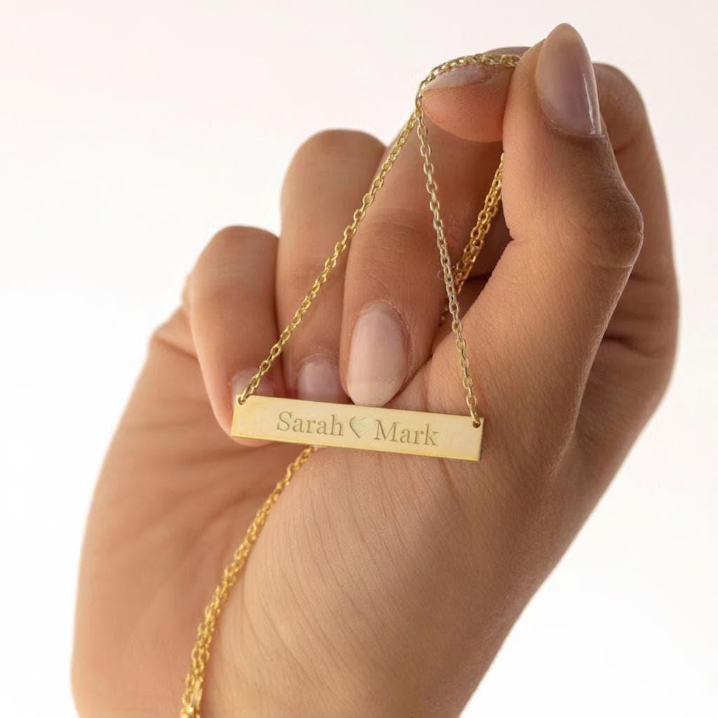 Personalized Engraved 14k Gold Plated Bar Necklace - Custom Name Gift for Mom, Kids, Birthday