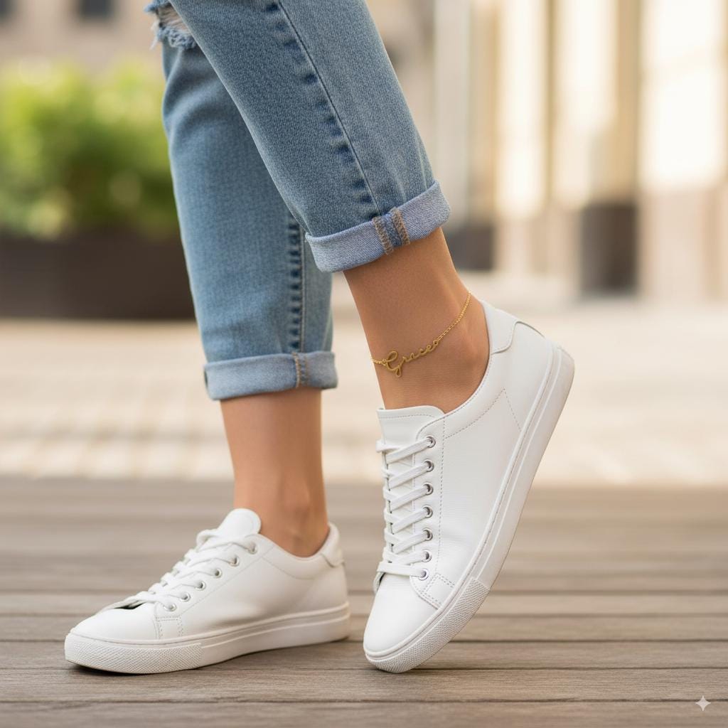 Personalized Sterling Silver & Gold Anklet - Custom Name Foot Jewelry for Women, Adjustable Dainty Gift