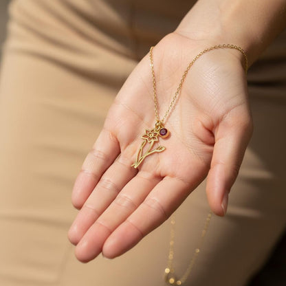 Personalized Birth Flower Necklace, Custom Sterling Silver Family Gift – 14K Gold Silver Rose Gold Options, Meaningful Jewelry for Mom Mama