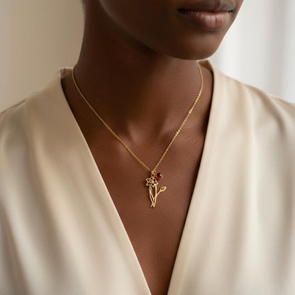 Personalized Birth Flower Necklace, Custom Sterling Silver Family Gift – 14K Gold Silver Rose Gold Options, Meaningful Jewelry for Mom Mama