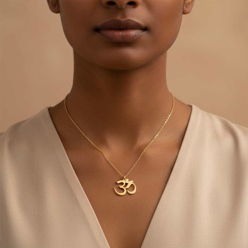 Inspirational Om Pendant Necklace, Minimalist 14K Gold Plated 925 Silver, Zen Spiritual Jewelry, Custom Length Personalized Christmas Gift