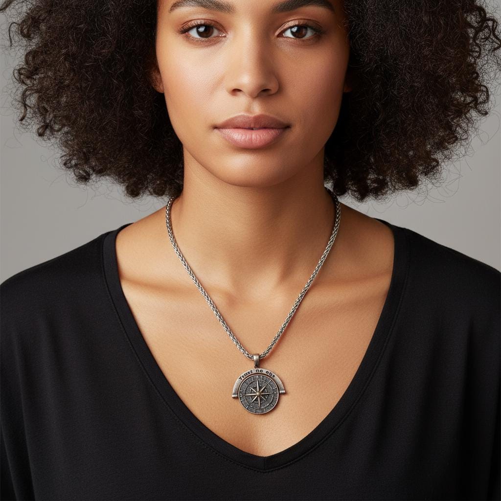 Minimalist Compass Necklace, Trust No One Pendant, 925 Sterling Silver Unisex Boho Jewelry, Personalized Gift for Him Her, Christmas Gift