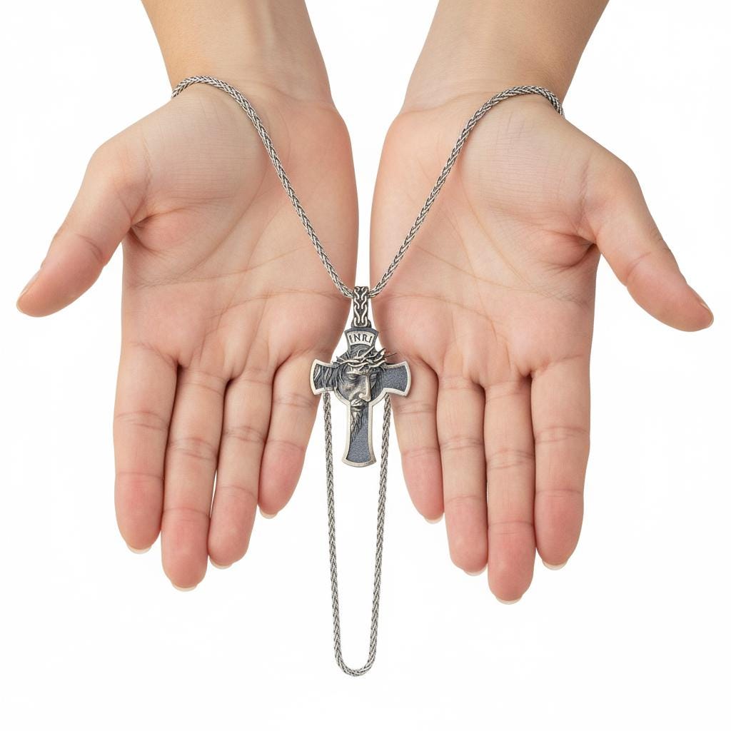 3D Jesus Christ INRI Cross Pendant, Handcrafted Filigree Catholic Necklace, 925k Sterling Silver Unisex Christmas Gift, Personalized Gift