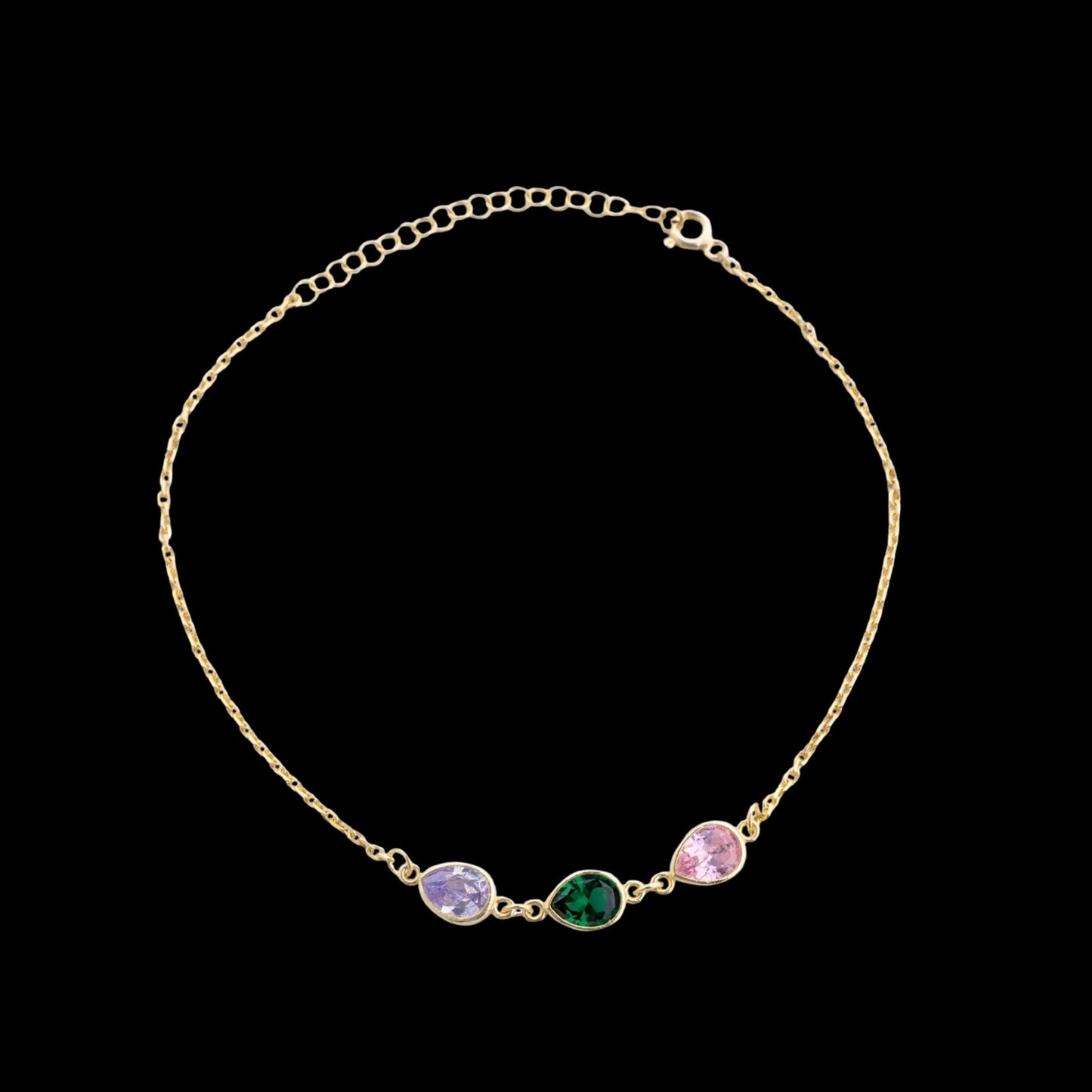 Teardrop Birthstone Anklet, Personalized Minimalist Drop Charm, Dainty Custom Gift for Her, 925 Sterling Silver Gold Plated Jewelry