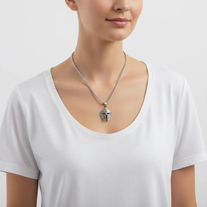 Spartan Gladiator Helmet Amulet, Norse Mythology Protection Necklace, Personalized Christmas Gift, Unisex 925 Sterling Silver Gold Plated