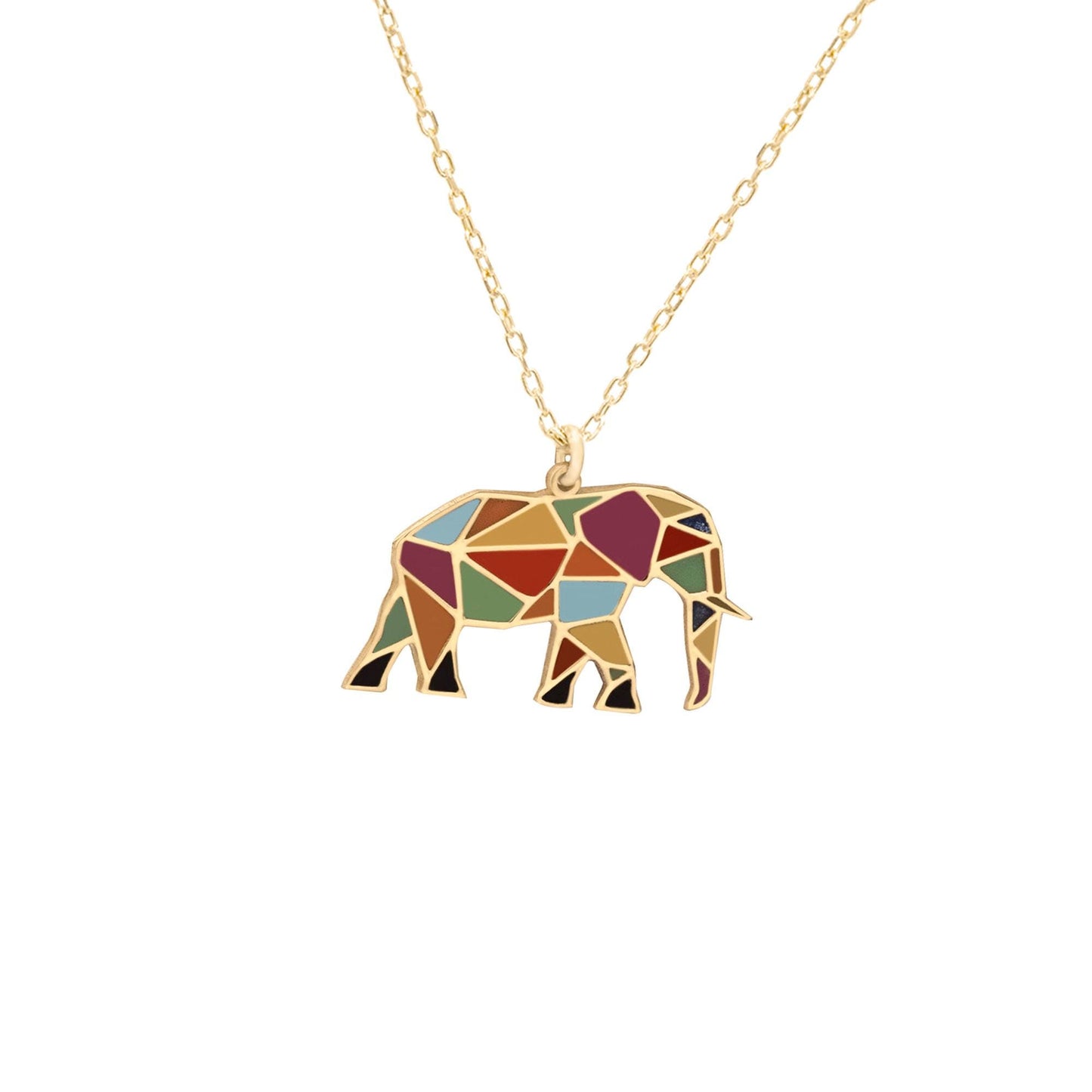 Enamel Elephant Pendant Necklace, 925 Sterling Silver Gold Plated Dainty Charm, Good Luck Jewelry Personalized Gift, Christmas Gift