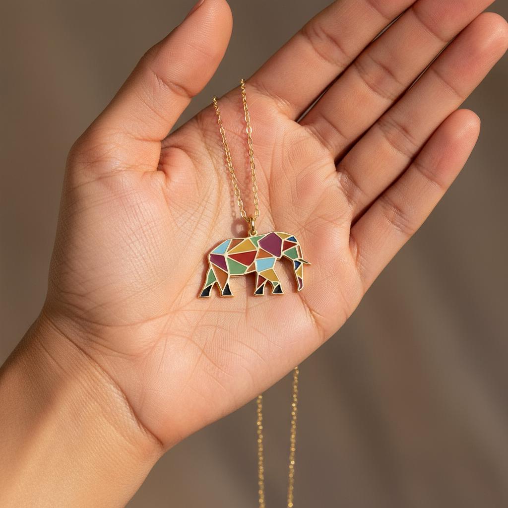 Enamel Elephant Pendant Necklace, Good Luck Jewelry Personalized Gift, Christmas Gift, 925 Sterling Silver Gold Plated Dainty Charm,