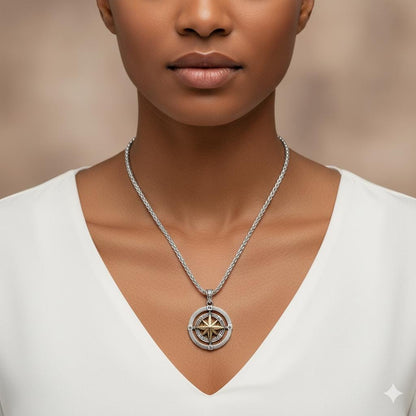 Double Sided Unisex Sterling Silver Compass Necklace, Compass Journey, Women Silver Compass Charm, Dainty Journey Compass Pendant Necklace