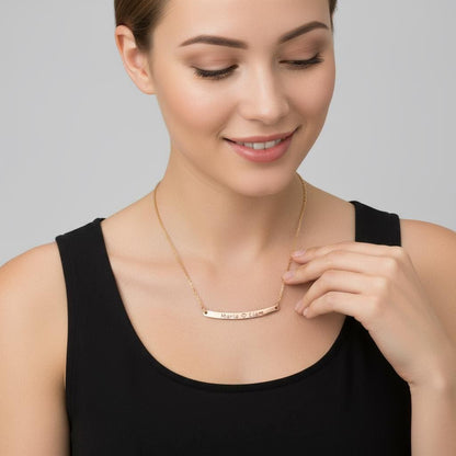 Personalized Engraved 14k Gold Plated Bar Necklace - Custom Name Gift for Mom, Kids, Birthday