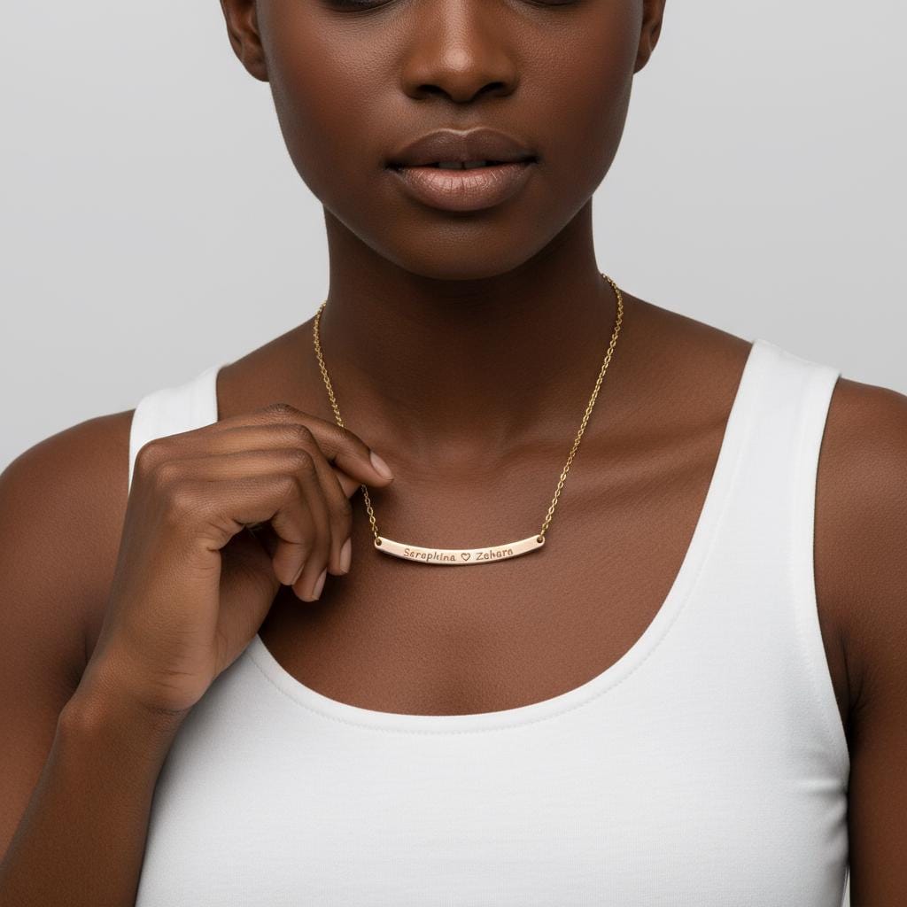 Personalized Engraved 14k Gold Plated Bar Necklace - Custom Name Gift for Mom, Kids, Birthday