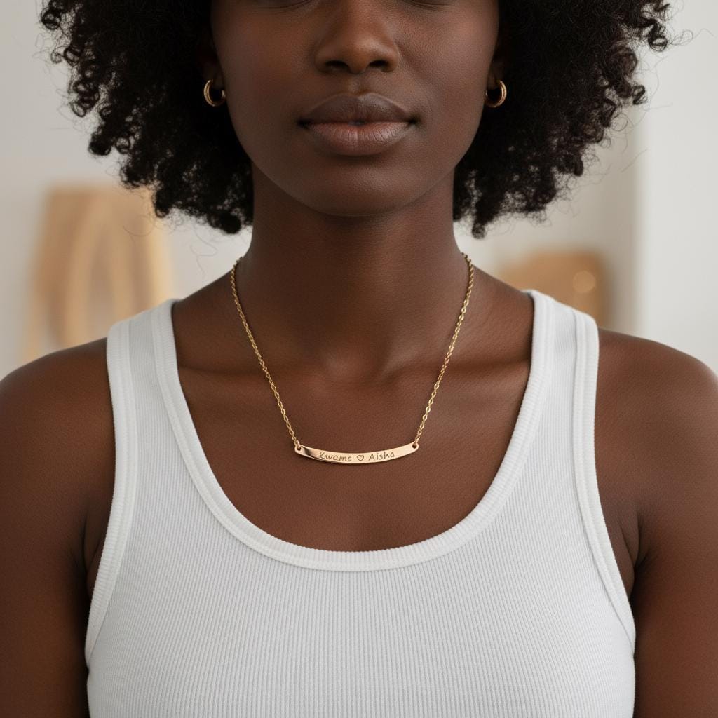 Personalized Engraved 14k Gold Plated Bar Necklace - Custom Name Gift for Mom, Kids, Birthday