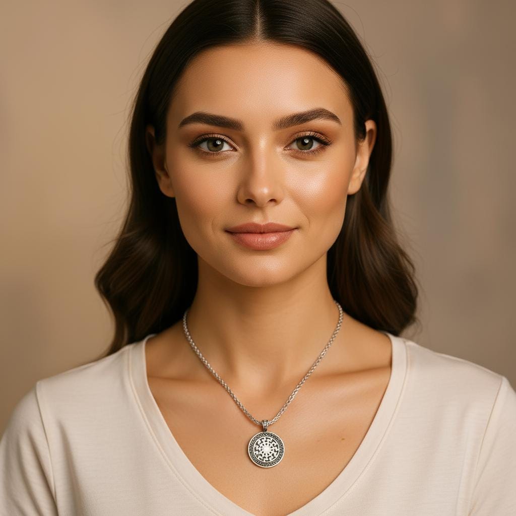 Ancient Sun Circle Amulet Necklace, Boho Celestial Gift for Him Her, Personalized Christmas Gift, 925 Silver Unisex Spiritual Jewelry